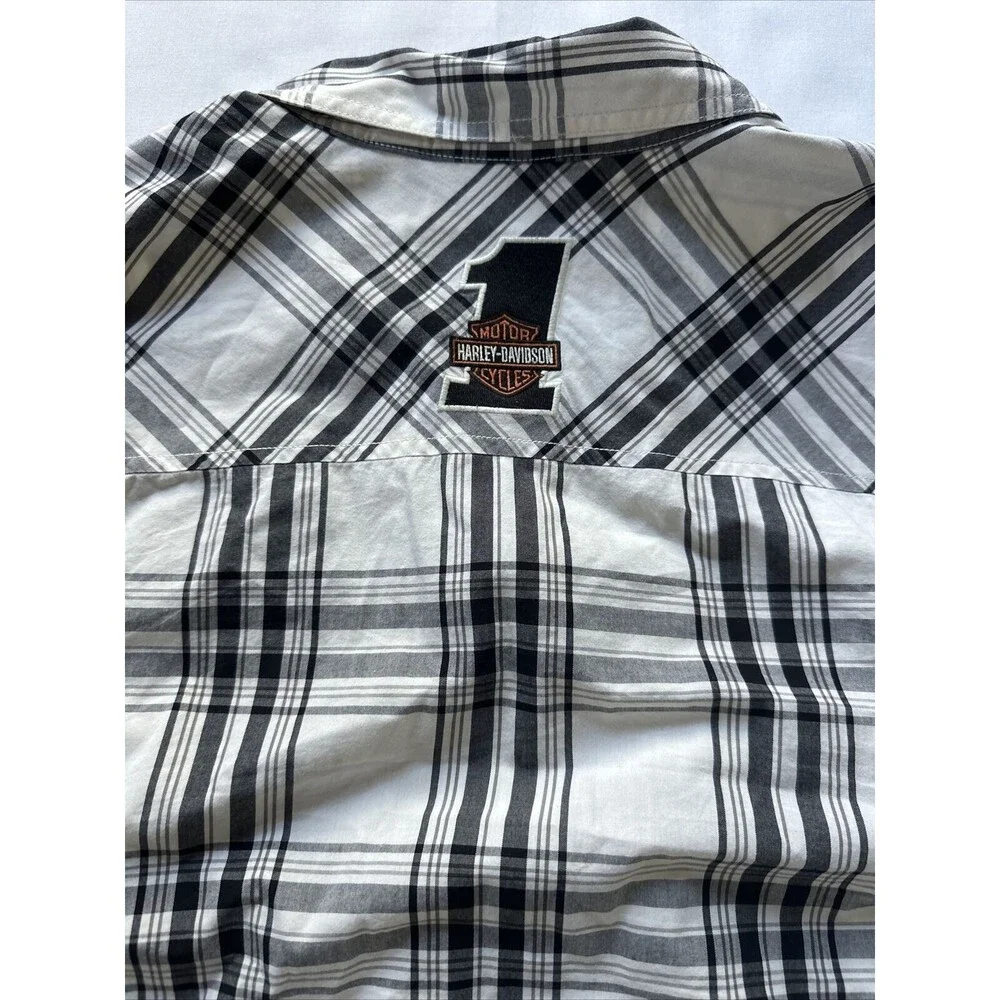 Harley Davidson Racing Shirt Mens XL White Black Plaid Long Sleeve Button #1 - Picture 5 of 9